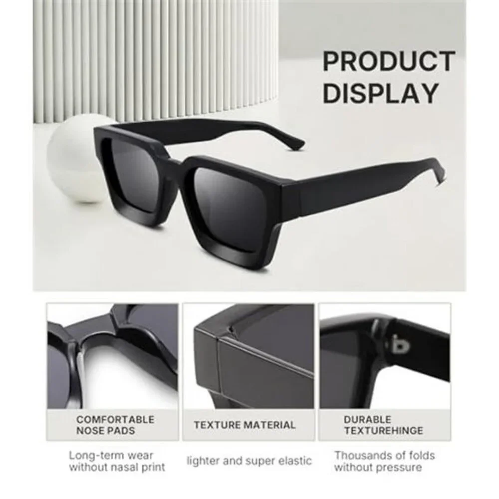 3 Pack Square Sunglasses for Men Women,Thick Frame Sun Glasses Simple